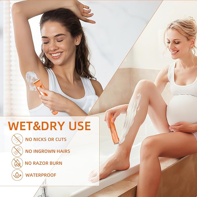 Bikini Trimmer for Women,Dual Head Shaver, IPX7 Waterproof, Compact Travel Design Bikini Shaver for Public Hair, Facial and Body(Orange)