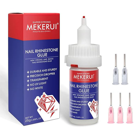 Quickly Dry Rhinestone Glue for Nail – No UV Needed – Precision Dropper + Needle – 30+ Days Clear Hold – Nail Art Rhinestones Design Tools
