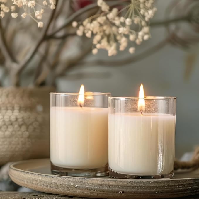 48 Pack White Unscented Clear Glass Filled Votive Candles. Hand Poured Wax Candle Ideal Gifts for Spa Weddings Birthdays Holidays Party