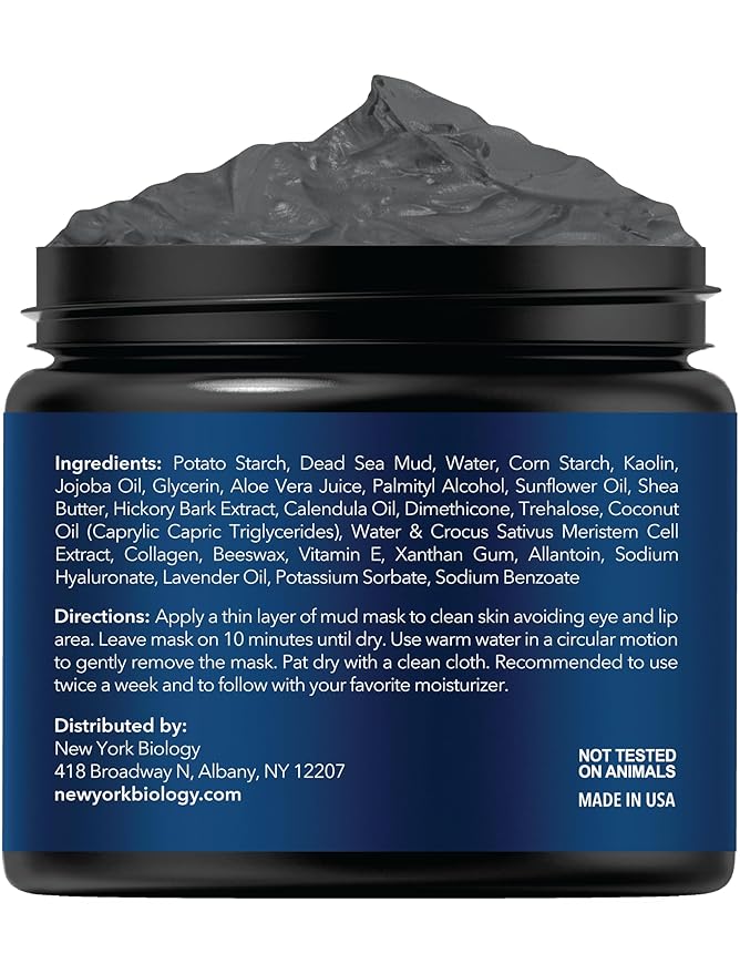 New York Biology Dead Sea Mud Mask for Face, Body | with Stem Cell and Collagen | Spa Quality Pore Refiner for Oily Skin | Natural Skincare for Women, Men | Tighten Skin | 4 oz