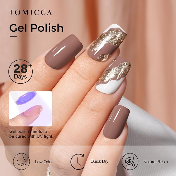 TOMICCA Coffee Brown Gel Nail Polish, 15ml Brown Gel Polish,Soak Off UV LED Cure Nail Polish for Nail Art DIY Manicure at Home Autumn Winter Color