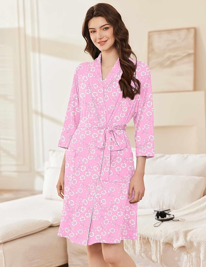 Ekouaer Women Robes Shawl Collar Bathrobe Short Kimono Robe Soft Knit Bathrobes Ladies Sleepwear with Pockets S-XXL