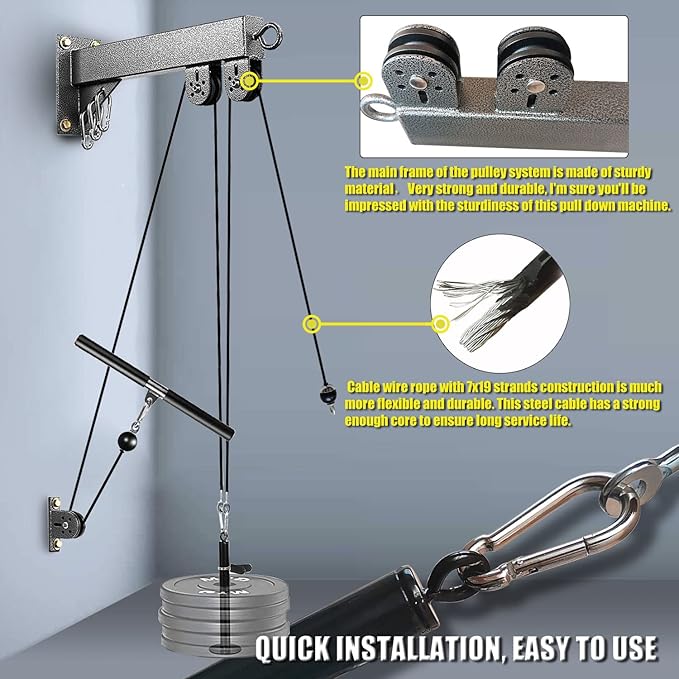 Fitness Wall Mount Pulley System, Weight Cable Pulley System for Gym, Lat Pull Down and Low Row Cable Machine, Cable Station Equipment