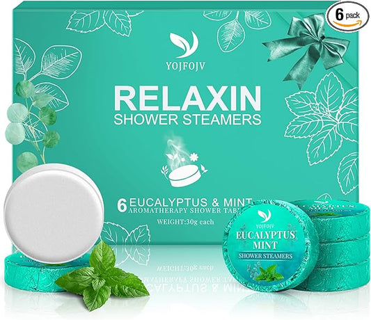 Shower Steamers Aromatherapy 6 Pack - Breathe Easy & Relaxation with Eucalyptus Menthol Essential Oils, Long Lasting Organic Shower Bombs, Christmas Stocking Stuffers for Women Men, Self Care Gifts