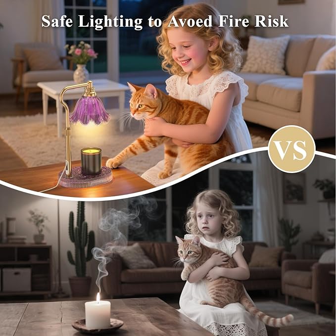 Candle Warmer Lamp with Adjustable Height - Flameless 4-Level Dimmable Wax Warmer, Timer Function & Stylish Design in Multiple Colors（Purple）