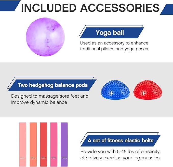 Honoson Half Ball Trainer Yoga Ball with Resistant Band Foot Pump Set, Half Exercise with Fitness Elastic Belt Hedgehog Balance Pods for Core Stability Full Body Workout Gym