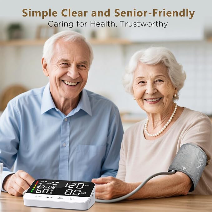 Upper Arm Blood Pressure Monitors for Home Use with 6.14" LED Display Screen & 2 Adjustable Large Cuff Sizes, Automatic BP Machine with Voice Broadcast, 2x120 Reading Memory, Rechargeable