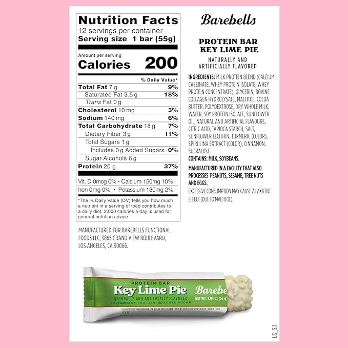 Barebells Protein Bars - Protein Snacks with High Protein (12 Count (Pack of 2), Key Lime)