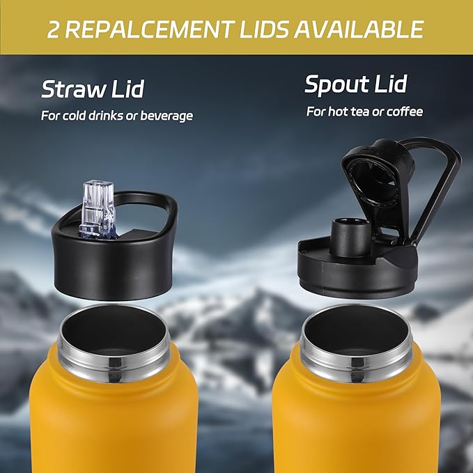 HASLE OUTFITTERS 40oz Stainless Steel Water Bottle, Vacuum Insulated Double Walled Leak Proof Sports Water Bottle with 2 Lids (Straw and Spout Lid) Keep Cold and Hot(Yellow Orange Gradient,1)