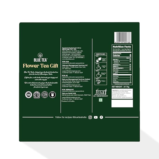 BLUE TEA - Assortment Tea Gift Set - 9 Flavors (5x9 = 45 Plant Based Tea Bags) | Herbal Tea - Caffeine Free - Non-Bitter - Gluten Free - Vegan | Variety Pack | Gifts for Him and Her