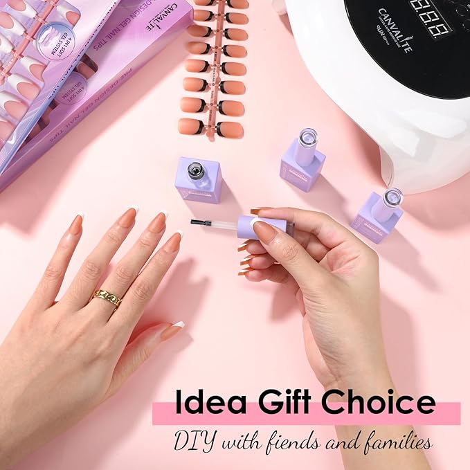 Canvalite French Tip Press on Nails Gel Nail Tips - 300Pcs Pre-Colored Quick and Easy Fake Nails with Designs Coffin Nails Tips Press on Nails Long DIY Nail Extensions, Pink White