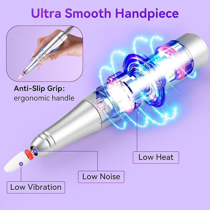 Makartt Electric Nail Drill: Rechargeable Nail Drill Machine 35000RPM, Adelise Ultra Smooth Portable E File Nail Grinder with Nail Bit