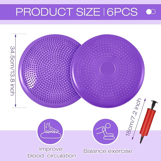 Amylove 6 Pcs Wiggle Seat Inflated Wobble Cushion for Sensory Kid 13 Inch Balance Disc Kids Flexible Seating Exercise Sensory Pad Chair Cushion for Classroom Office School