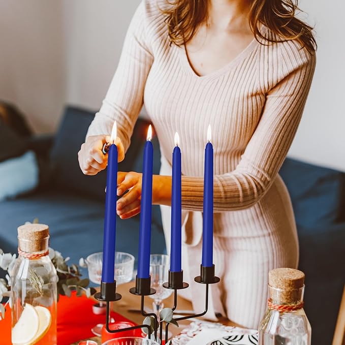 30 Pack Blue Taper Candles - Taper Candles 10 Inch Dripless, Smokeless & Unscented - 8 Hours Long Burning - Ideal for Weddings, Dinner Parties, and Home Decor