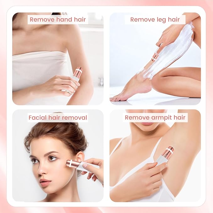 Facial Hair Remover for Women- 2-in-1 as Seen on TV Painless Face Shaver -Mini Hair Remover, Electric Razor Shaver Portable Bikini Epilator for Lips, Chin, Armpit, Peach Fuzz,Neck, Cheek