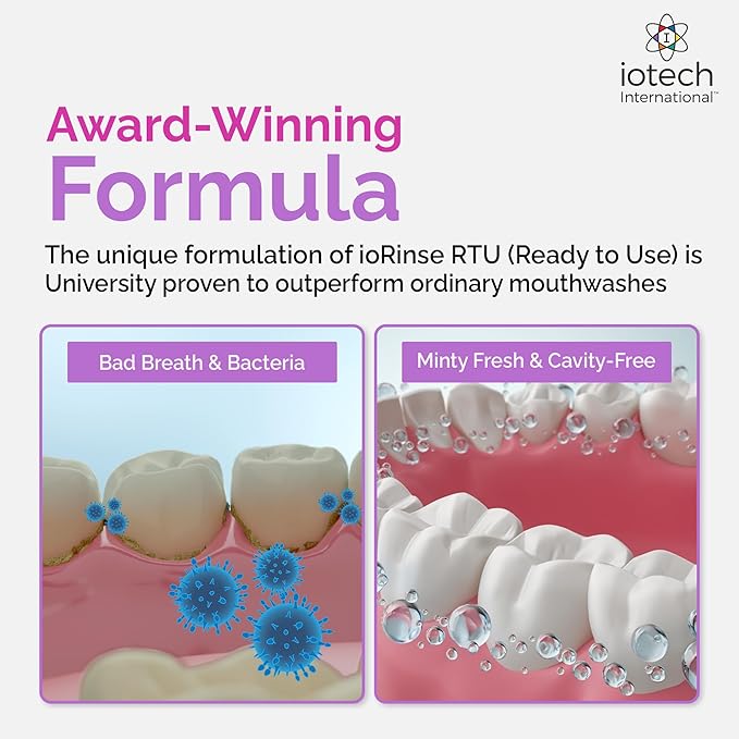 ioRinse Ready-to-Use (RTU) Mouthwash for Fresher Breath, Halitosis Relief, Alcohol-Free, Fluoride-Free and a Professional Clean, Original ioRinse RTU Mouth Wash, Zero Alcohol - Soft Mint Flavor, 1L
