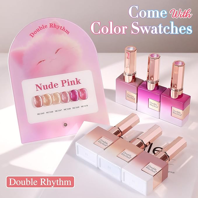 Double Rhythm Cat Eye Gel Nail Polish Set of 6 Same Color Same Bottle 0.5 Oz Shimmer Glitter with Magnet Holographic Reflective Magnetic UV Nail Polish Kit at Home (Nude Pink Rose-T6-30)