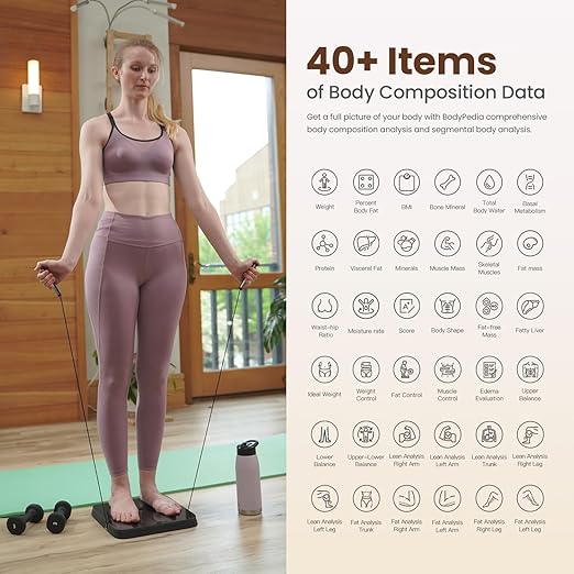 BodyPedia 8-Electrode Smart Scale for Body Weight, Digital Bathroom Weighing Scale Analyzes 43 Metrics (BMI/Muscle/Fat), Body Composition Monitor, Bluetooth Home User Health Equipment Sync Apps