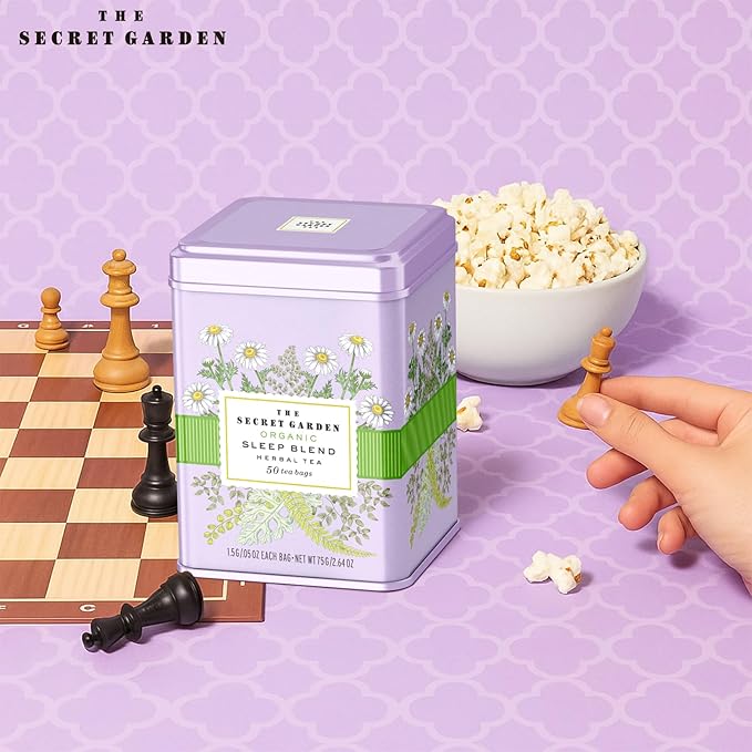Life Plus Style Gourmet The Secret Garden Sleep Tea USDA Organic Chamomile Peppermint & Fennel Blend Caffeine-Free Non-GMO Gluten-Free Promotes Peaceful Sleep & Relaxation 50 Tea Bags in Gift Tin