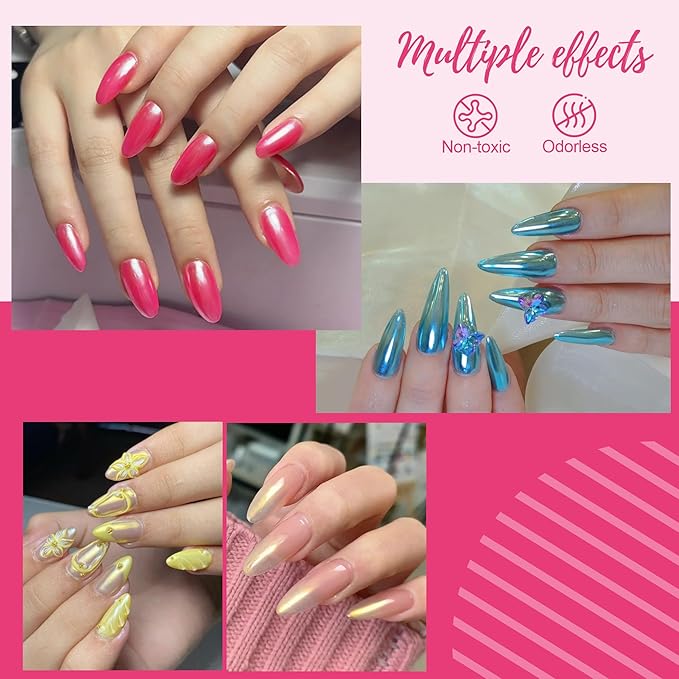 Artdone Blue Aurora Chrome Nail Powder, Iridescent Unicorn Powder Metallic Mirror Effect Pigment Pearlescent Mermaid Pearl Glitter Dust Kit, Nail Art Decoration, Resin Craft