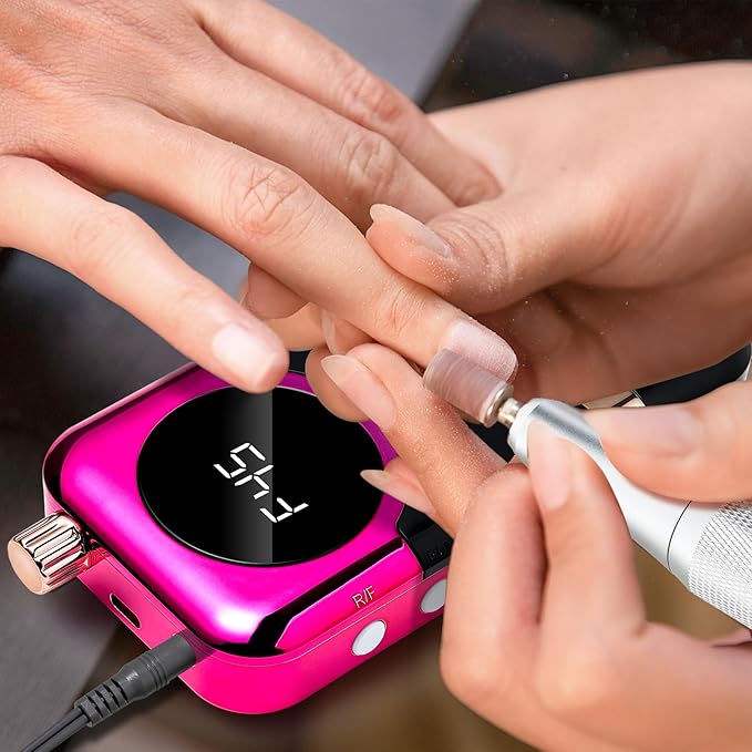 LIMEGIRL Professional Electric Nail Drill Kit 45000RPM Portable Cordless Toenail Cordless Toenail Machine with 14 Drill Bits and Base for Women(Rose Red)