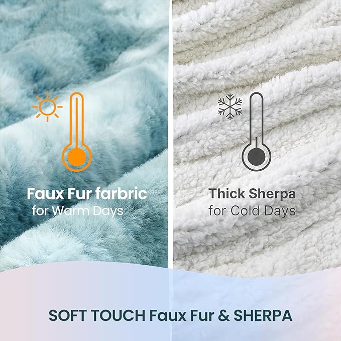 Electric Heated Blanket 84"x90",Luxury Freshwater Blue Faux Fur Electric Queen Blanket,Fast Heating Soft Fluffy Thick Electric Blanket with 6 Heating Levels & 12H Auto Off