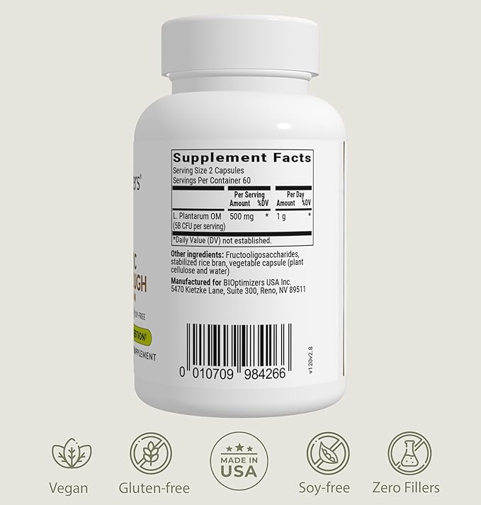BiOptimizers Probiotic Breakthrough – Lactobacillus Plantarum OM Probiotics & Prebiotics Health Supplement for Gut, Digestive & Immune Support Probiotics for Women Men Elderly– 60 Vegan Capsules