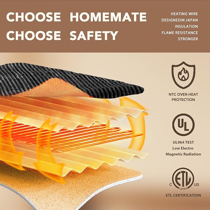 Homemate Electric Heated Blanket Queen Size - 84"x90" Heating Blanket Queen Size Dual Control 1/2/4/6/8 Hours Auto-Off 10 Heat Level Over-Heat Protection Soft Flannel Sherpa ETL Certification