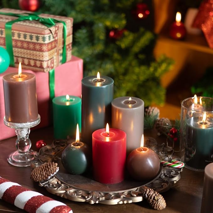 MOZEAL 4" x 10" Extra-Large Taupe Gray Pillar Candles (Set of 2), Unscented, Dripless, Smokeless, Long Clean-Burning, Tall 10 inch Large Taupe Gray Pillar Candles for Winter Elegance