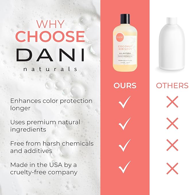 DANI Naturals Moisturizing Shampoo - Coconut Hibiscus - Sulfate-Free, Strengthens & Conditions Dry, Thin, Damaged Hair - Color-Safe, Organic Ingredients, 12 oz