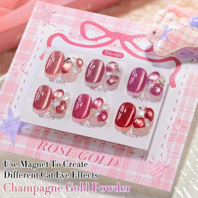 Double Rhythm 0.5 OZ Cat Eye Gel Polish with Magnet 15ML Holographic Glitter Shimmer Translucent Jelly Color Magnetic Nail Polish Salon DIY at Home (Dreamy Rose Purple-MC1273)