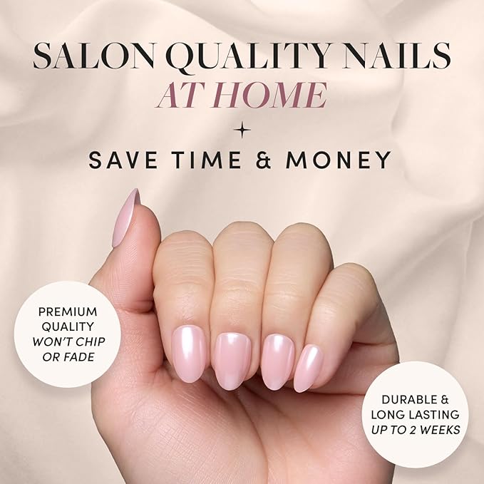 Glamnetic Press On Nails - Pinch Me | Short Oval Fake Nails, Blush Pink with a Glossy, Glazed Finish, Salon Quality | 15 Sizes - 30 Nail Kit with Glue