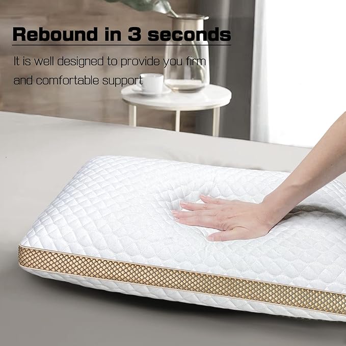Memory Foam Pillows Standard Size Set of 2, Medium Firm Pillow for Sleeping, Orthopedic Bed Pillow for Side, Back Sleepers, Ventilated Gel Foam Pillow with Washable Cover, 23.6" x 15.7"x 5.1"