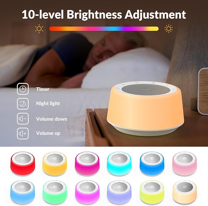 Kipcush Tibetan Singing Bowls Sound Machine - 11 Different Sized Sound Bowls with Night Light for Yoga, Meditation, Mindfulness, Healing, Chakra Healing and Stress Relief, Timer, Plug in
