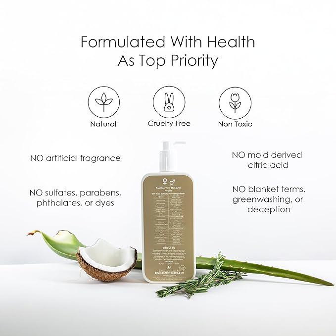 GirlyMan Natural Non Toxic Shampoo-Made with Olive Oil, Argan Oil, & Biotin, No Artificial Fragrance, Nourishing Ingredients, For All Hair Types, Family Owned (Sandalwood)