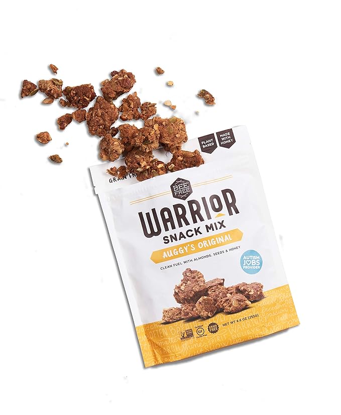 BeeFree Warrior Mix Gluten Free Granola - Chunky Granola Bites | Paleo, Low Carb, Grain Free, Preservative Free, Oat Free | Auggy’s Original Mix, 9 Ounce Bags, 3 Pack