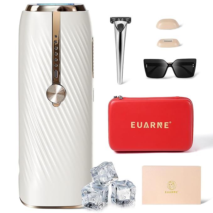 Laser Hair Removal with Ice Cooling, IPL Hair Removal Device Painless, EUARNE Home Use Facial Hair Removal for Women, Dual Lights, Effective in 2 Weeks, Body & Face Epilator, Storage Bag for Travel.