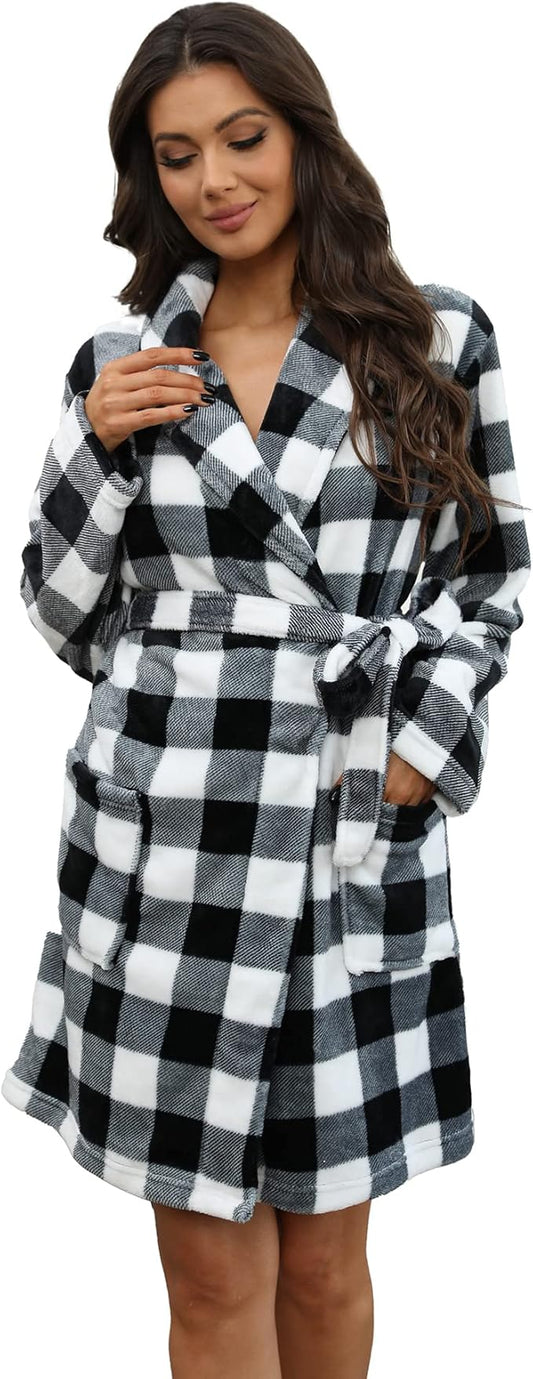 U2SKIIN Women Fleece Robe, Short Cozy Plush Robes for Womens Soft Shawl Collar Warm Spa Bathrobe