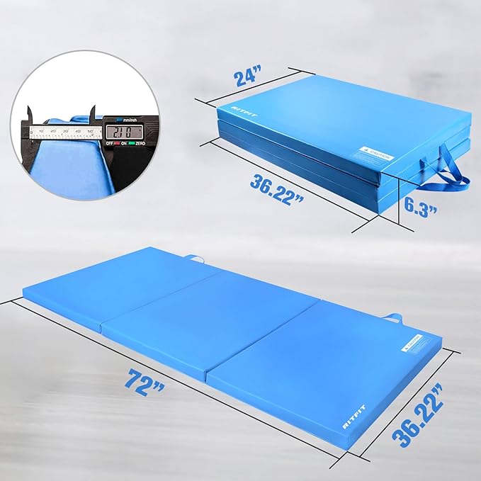 RitFit Upgraded Folding Exercise Mat, 2 Inch Thick Gymnastics Mat 3’x6’,4’x8’,4x10’,2'x8' with Carrying Handles for Yoga, MMA, Stretching, Core Workouts and Home Gym Protective Flooring