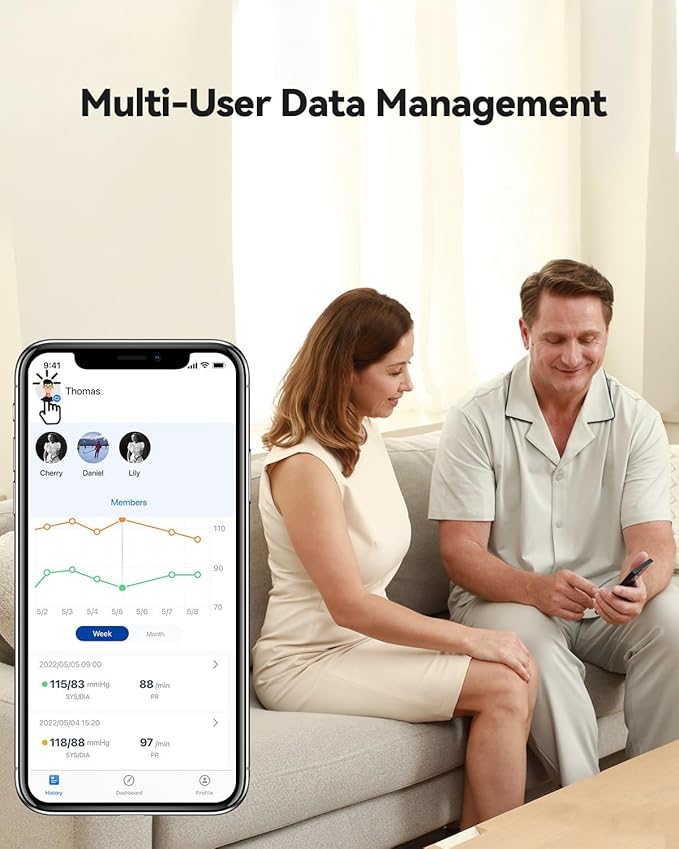 Checkme BP2A Blood Pressure Monitor for Home Use Upper Arm - Bluetooth BP Machine Cuff, Accurate Digital Readings in 30 Seconds, Unlimited Data Stored in App for iOS & Android