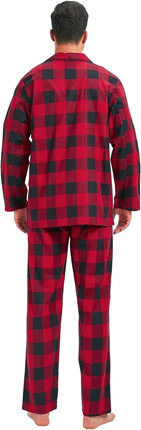 GLOBAL Men's Pajamas Sets 100% Cotton Flannel Sleepwear Long-Sleeve top & Bottom
