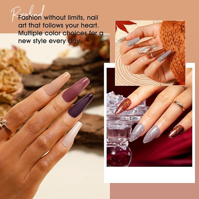 ROSALIND Pink Gray Purple Gel Nail Polish Set, 12 Colors White Pink Silver Gel Polish Brown Blush Gel Polish Set Soak Off Pinks Elegant Purple Glitter Gel Nail Polish