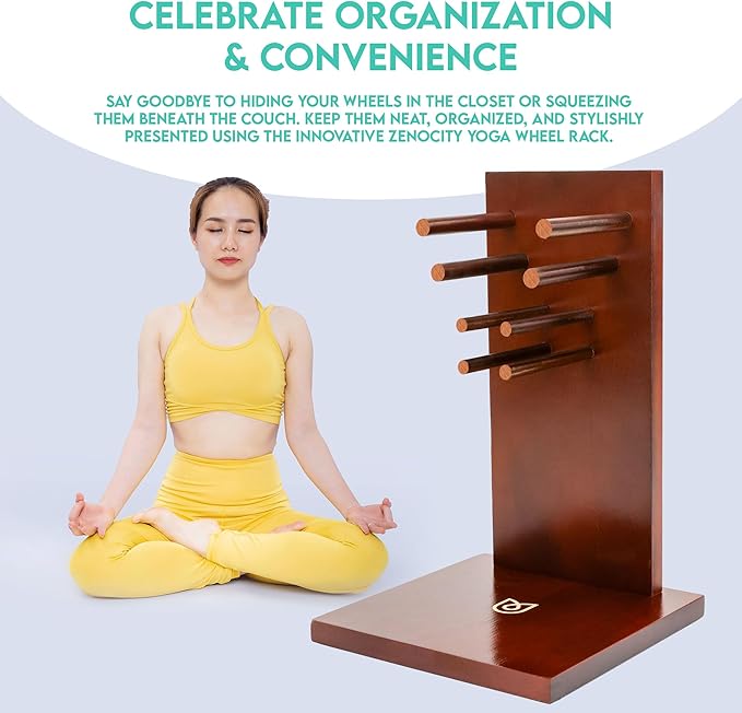 Yoga Wheel Storage Rack – Storage Compatible for Chirp Wheels and Yoga Wheels, Organize Your Back Roller Wheels, Fits all 4 Wheel Sizes, Quick Assembly, Made of Solid Stylish Wood (Wheels Not Included)