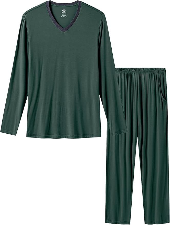 JINSHI Men's Pajama Sets Sleepwear Nightwear Lightweight Quick Dry Soft 2 Piece Long Sleeve Mens Loungewear Sets with Pocket