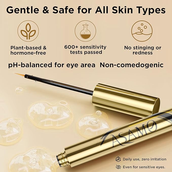 Eyelash & Eyebrow Growth Serum – 15 Plant Extracts for Longer, Denser & Fuller Lashes & Brows, Boosts Natural Hair Development,eyelash serum,Hypoallergenic Oil-Free,lash growth serum (PURE GOLD)