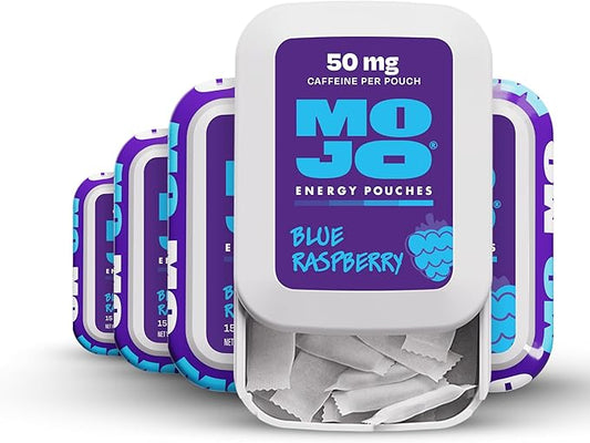 MOJO Energy Pouches Blue Raspberry Flavor, 50 mg per Caffeine Pouch, 15 Pouches, 5-Pack