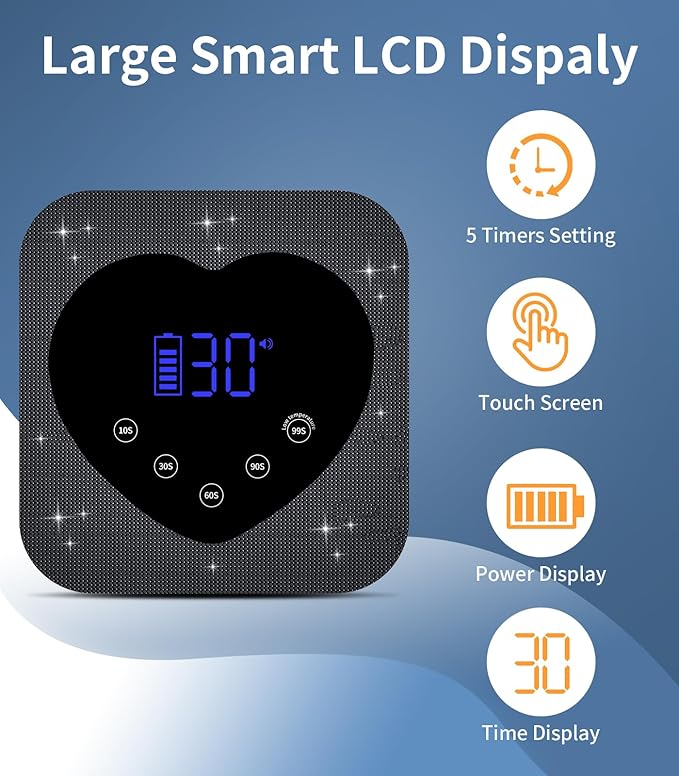 UV Light for Nails, Cordless UV Nail Lamp 72W, Rechargeable Black Diamond LED Dryer with 5 Timer Setting, Touch Control & Auto Sensor, Fast Light Curing Lamp for Salon & Home