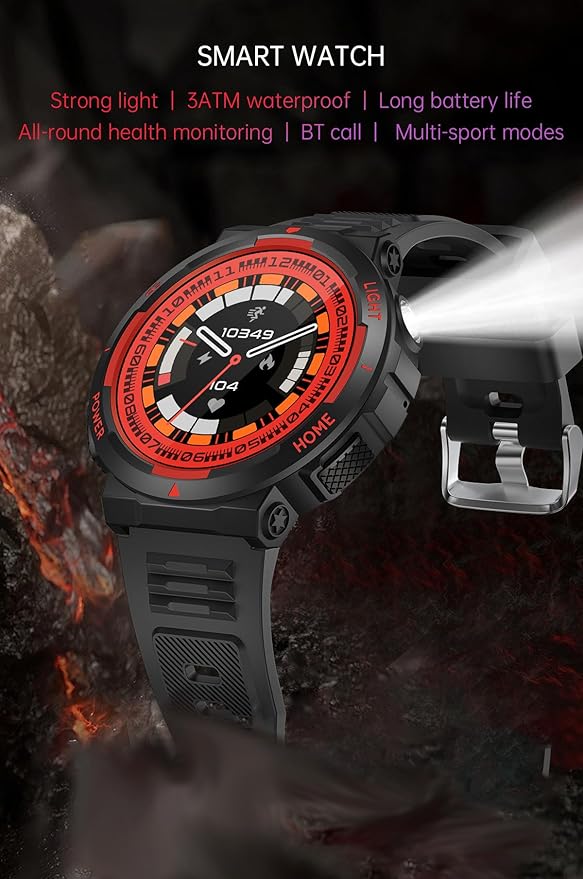 Military Smart Watch for Men with LED Flashlight Tactical Smart Watch 1.53”HD Screen Rugged Smartwatch 3ATM Waterproof 100+ Sports Fitness Tracker with Heart Rate Monitor for iOS Android