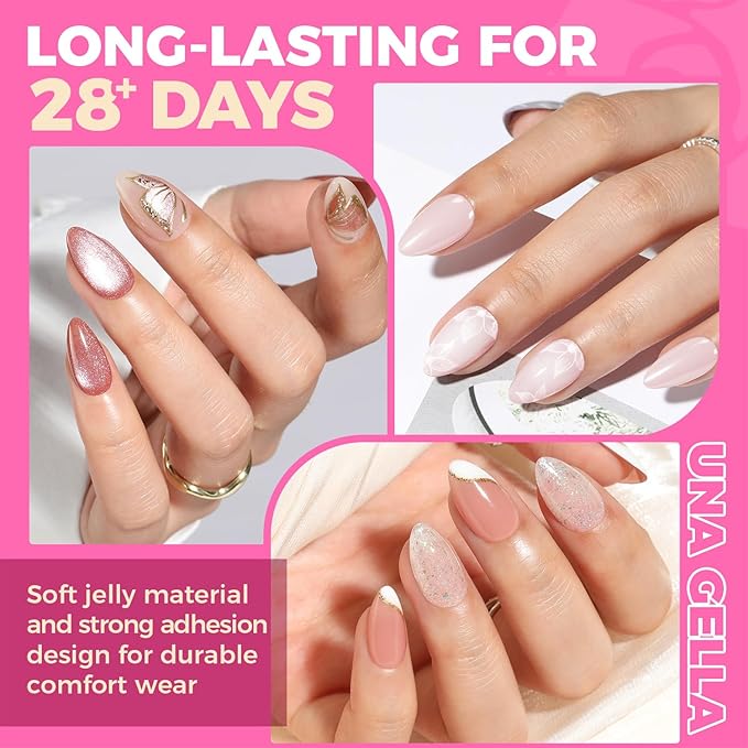 UNA GELLA Short Almond Nail Tips: 504PCS Short Fake Nails Soft Press On Gel Nail Tips Pre Shaped Almond Shape Home Nail Extension Full Cover, 12 Sizes Acrylic Gelly Tips