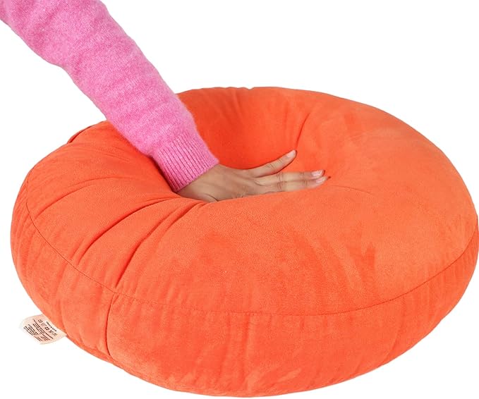 Round Throw Pillows Down-like Polyester Filling Super Soft Ultra Fluffy Feather-like Touching Decorative Circle Floor Cushion for Couch Bed Sofa Office Car, 1 Piece (18x18 Inches, Orange)